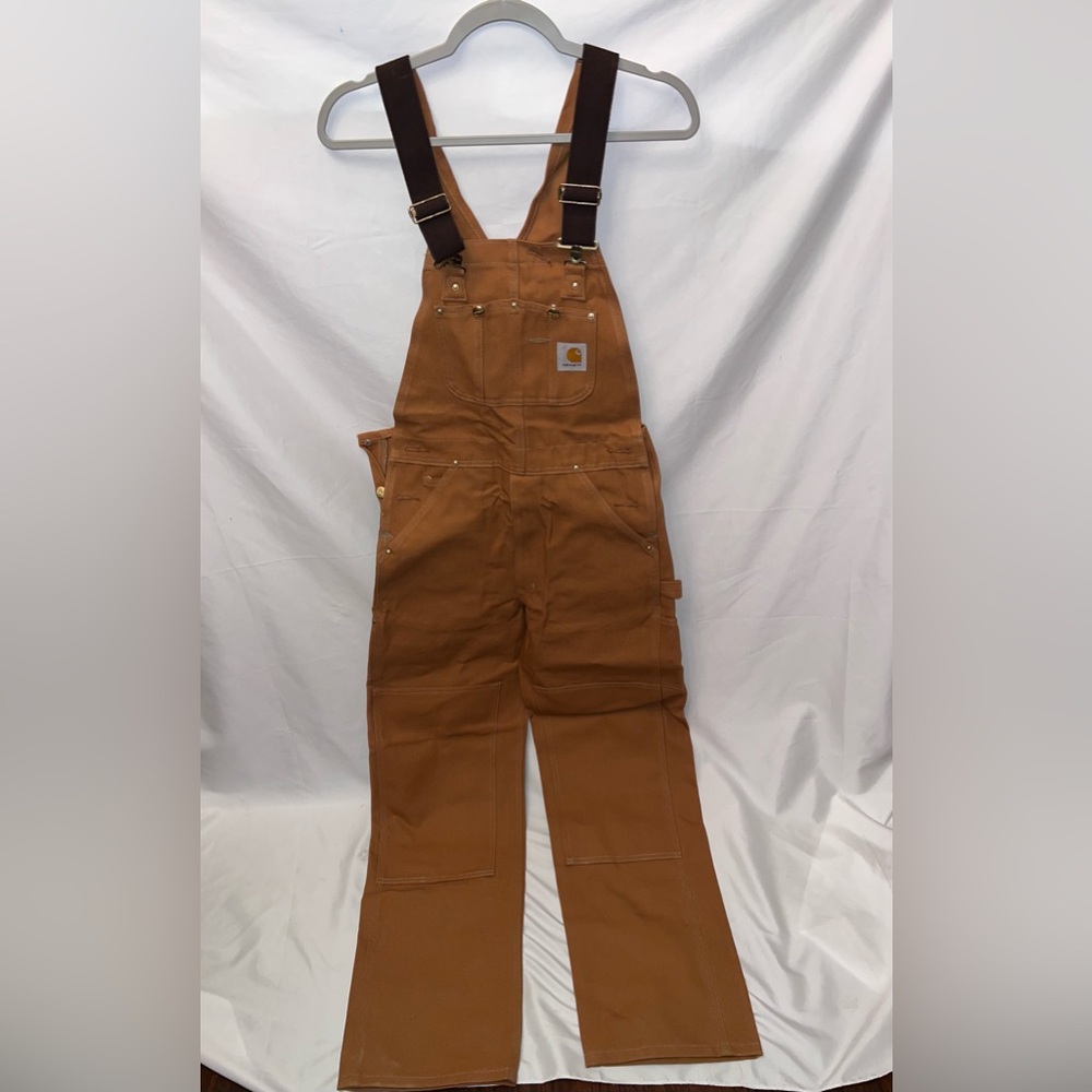 Carhartt Overall 30X34 Duck Bib Canvas Double Knee Work R01 BRN Brown Cotton